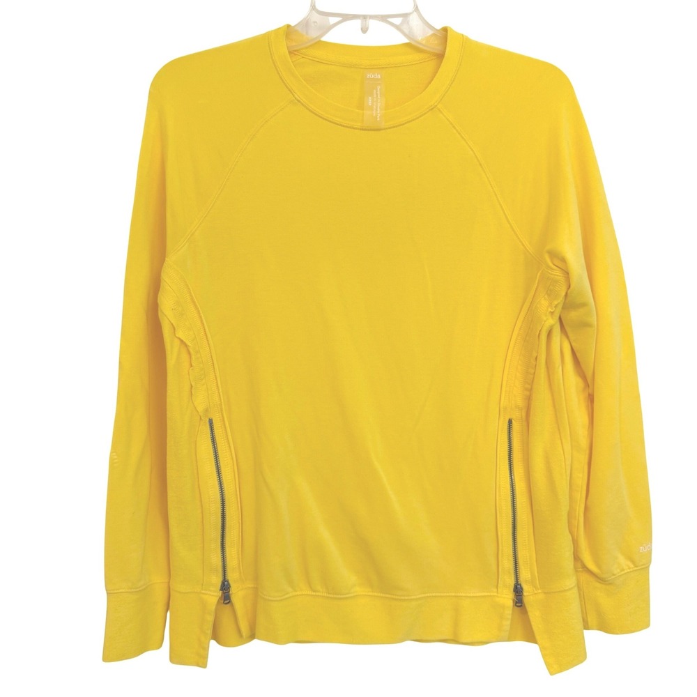 Zuda Women French Terry Yellow Side Zip Raglan Long Sleeve Sweatshirt XXSP EUC